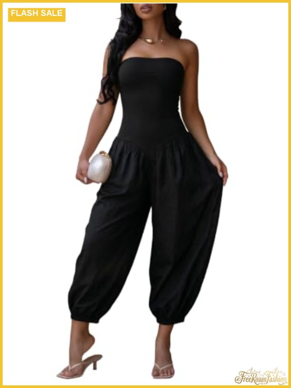 Women's Strapless Tube Top Wide Leg Jumpsuit Romper